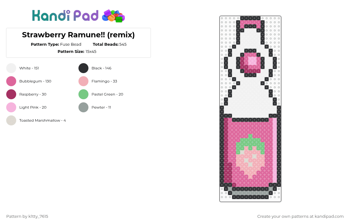 Strawberry Ramune!! (remix) - Fuse Bead Pattern by k1tty_7615 on Kandi Pad - pink,strawberry,cutecore,kawaii,remix,ramune,drink,soda