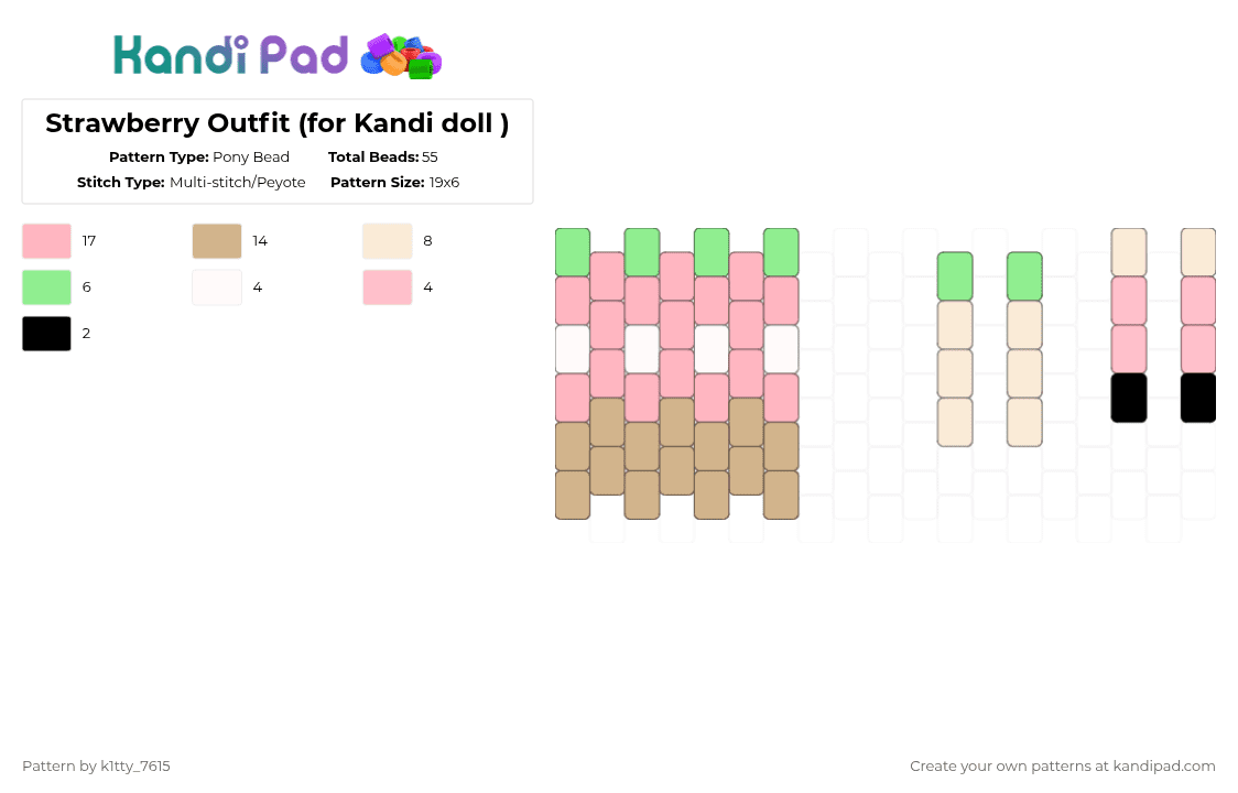 Strawberry Outfit (for Kandi doll ) - Pony Bead Pattern by k1tty_7615 on Kandi Pad - pink,beige,strawberry,oc,kandi,doll,cute,cutecore,yay,maryjanes