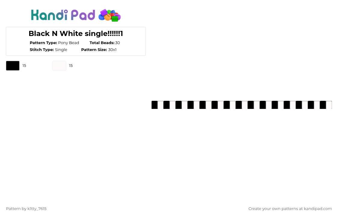 Black N White single!!!!!!1 - Pony Bead Pattern by k1tty_7615 on Kandi Pad - black,white,piano,cute,y2k,set,music,notes