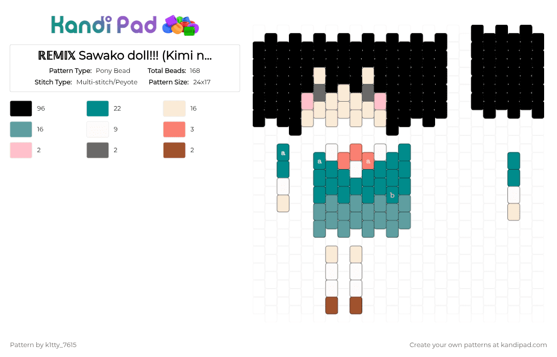 ℝ𝔼𝕄𝕀𝕏 Sawako doll!!! (Kimi ni todoke) - Pony Bead Pattern by k1tty_7615 on Kandi Pad - black,teal
