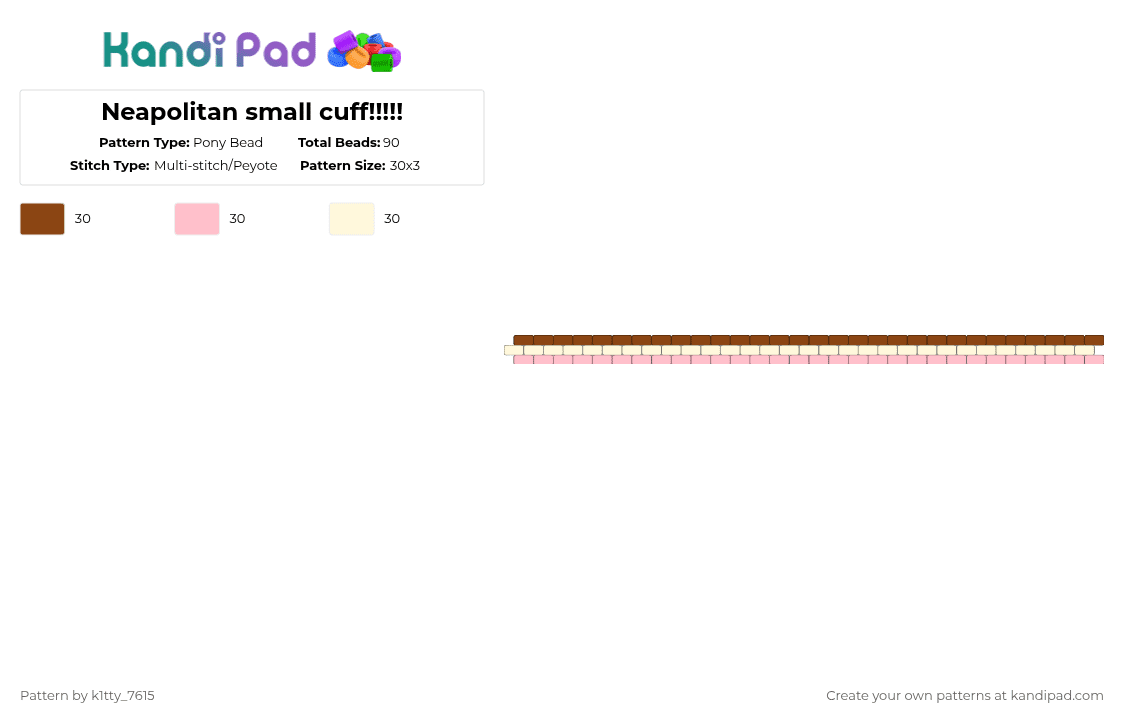Neapolitan small cuff!!!!! - Pony Bead Pattern by k1tty_7615 on Kandi Pad - red,pink,cuff,cute,yum,brown,white,icecream,neapolitan