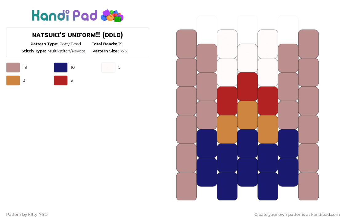 ɴᴀᴛsᴜᴋɪ\'s ᴜɴɪғᴏʀᴍ!! (ᴅᴅʟᴄ) - Pony Bead Pattern by k1tty_7615 on Kandi Pad - beige,purple,sayori,yuri,monika,natsuki,ddlc,doki doki literature club,doll,just monika