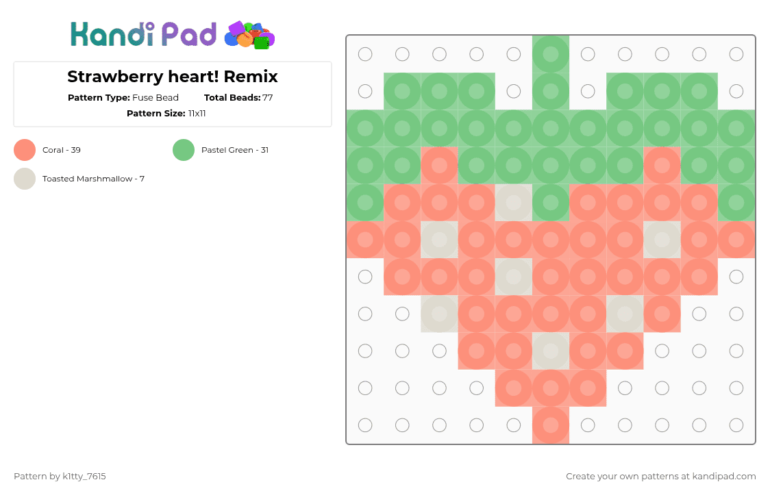 Strawberry heart! Remix - Fuse Bead Pattern by k1tty_7615 on Kandi Pad - teal,orange,strawberry,cutecore,strwberry,fruit,kawaii,heart