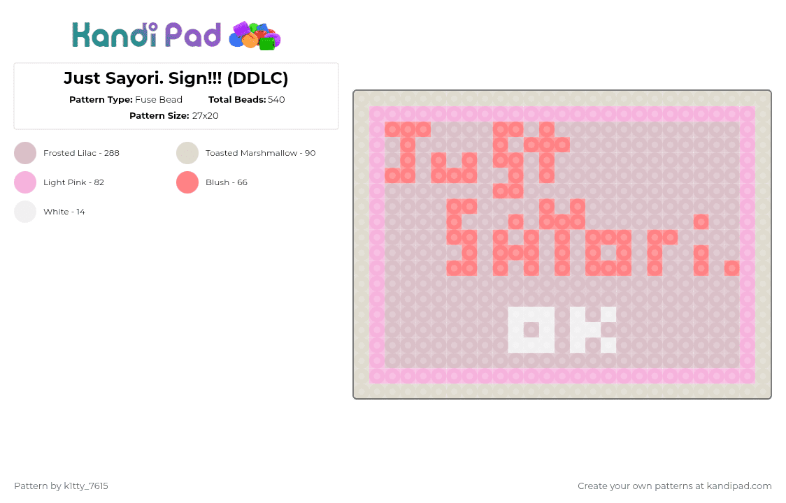 Just Sayori. Sign!!! (DDLC) - Fuse Bead Pattern by k1tty_7615 on Kandi Pad - beige,sayori,ddlc,doki doki literature club,just monika,horror,sign,cutecore,kawaii