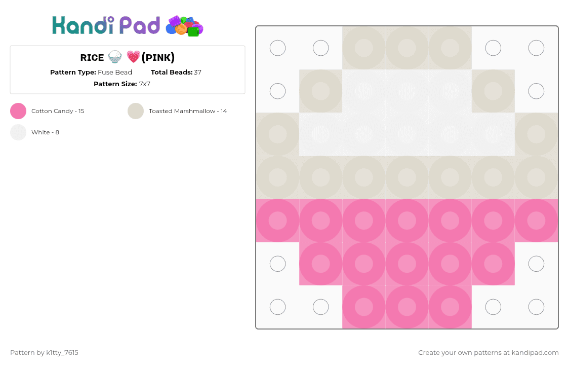 ʀɪᴄᴇ 🍚 💗(ᴘɪɴᴋ) - Fuse Bead Pattern by k1tty_7615 on Kandi Pad - beige,pink,rice,food,cute,kawaii,bowl