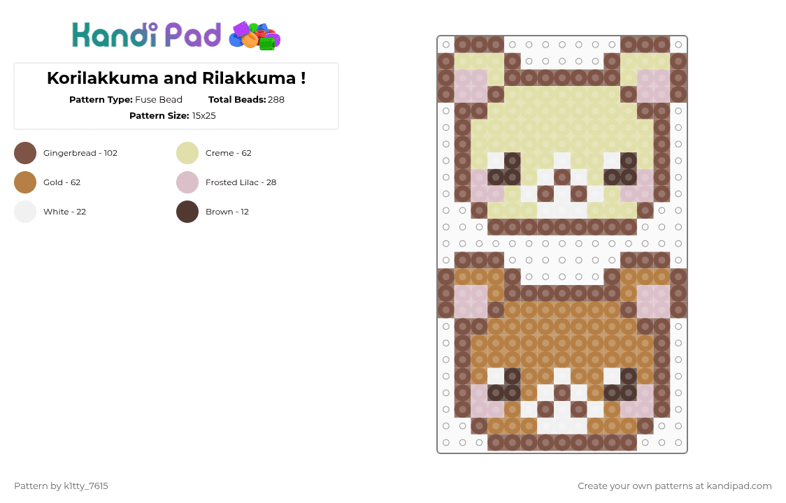 Korilakkuma and Rilakkuma ! - Fuse Bead Pattern by k1tty_7615 on Kandi Pad - tan,sanx,cutecore,bear,korilakkuma,rilakkuma,kawaii,cute