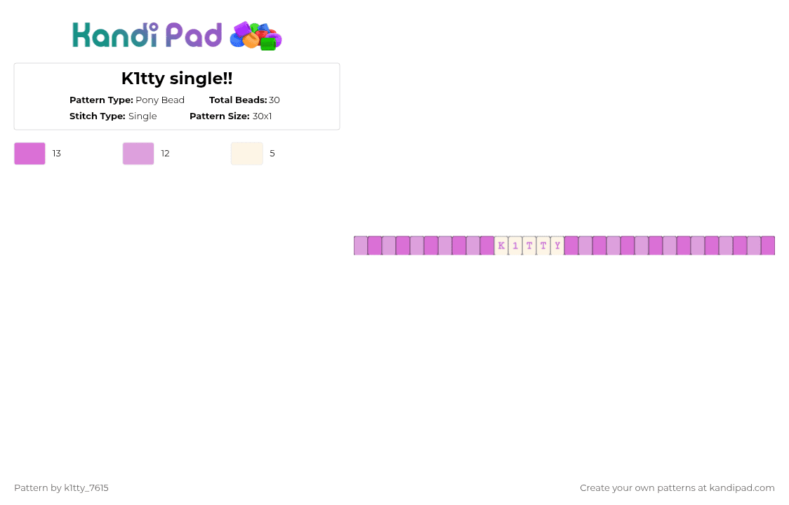 K1tty single!! - Pony Bead Pattern by k1tty_7615 on Kandi Pad - cute, kitty, lilac, oc, pink, purple, violet