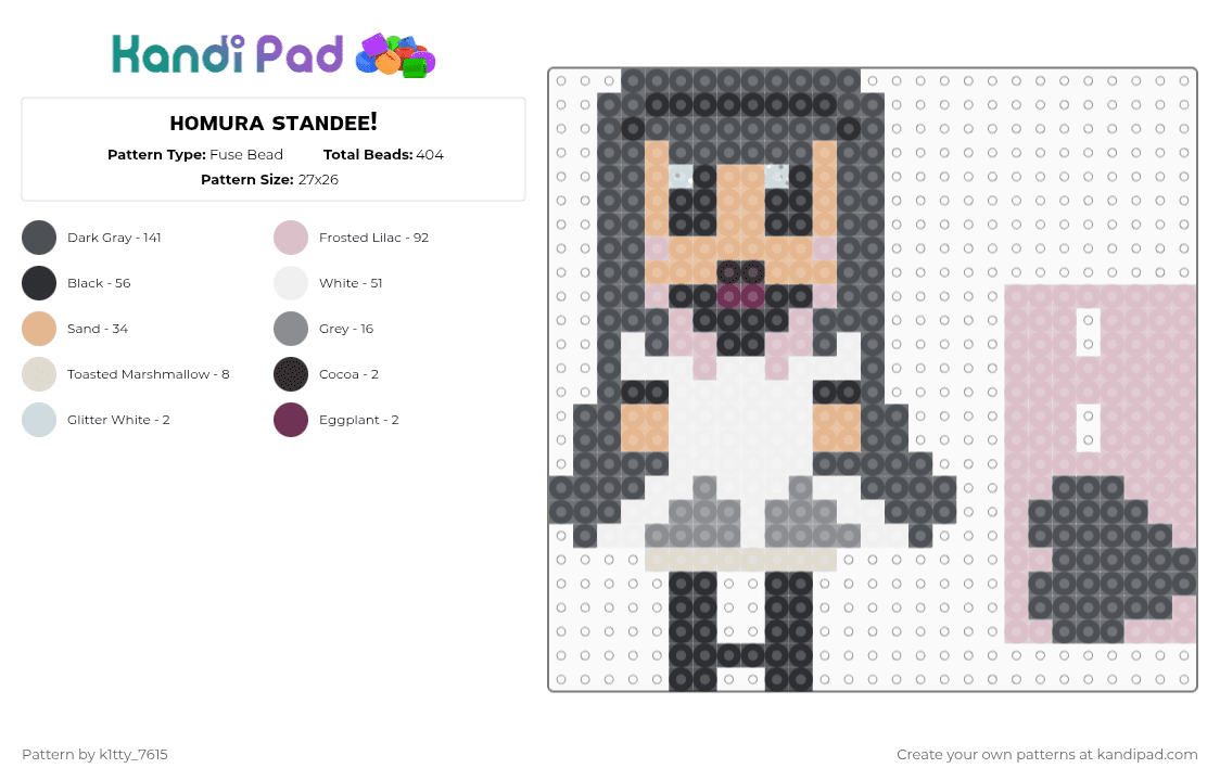 ʜᴏᴍᴜʀᴀ sᴛᴀɴᴅᴇᴇ! - Fuse Bead Pattern by k1tty_7615 on Kandi Pad - gray,beige,madoka,homura,standee,anime,magical girl,black,purple,cute