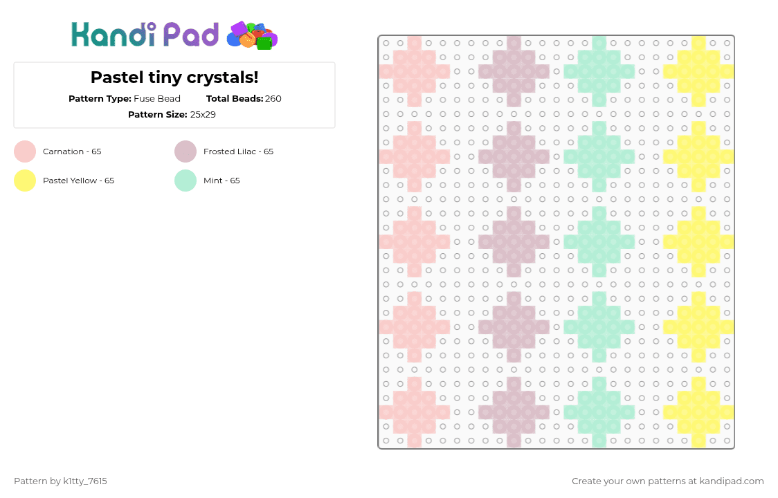 Pastel tiny crystals! - Fuse Bead Pattern by k1tty_7615 on Kandi Pad - beige,cutecore,mint,yellow,lilac,pink,kawaii,cotdcrystals,crystals