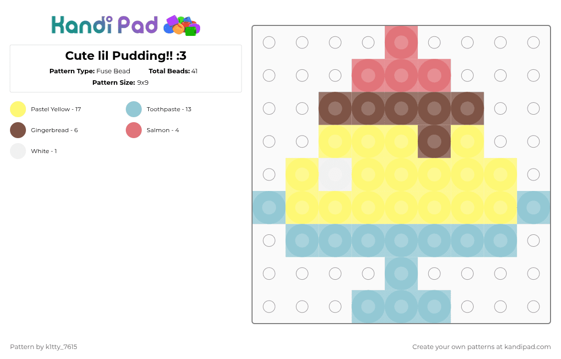 Cute lil Pudding!! :3 - Fuse Bead Pattern by k1tty_7615 on Kandi Pad - light blue,yellow,pudding,cute,cutecore,food,dessert,custard,brown