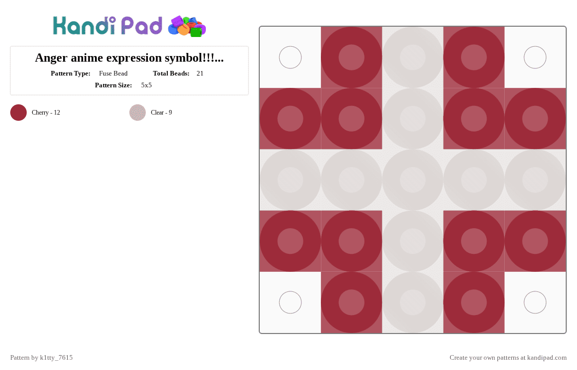 Anger anime expression symbol!!!! (V1) - Fuse Bead Pattern by k1tty_7615 on Kandi Pad - anger, animation, anime, beige, expression, hairclip, manga, mangu, red