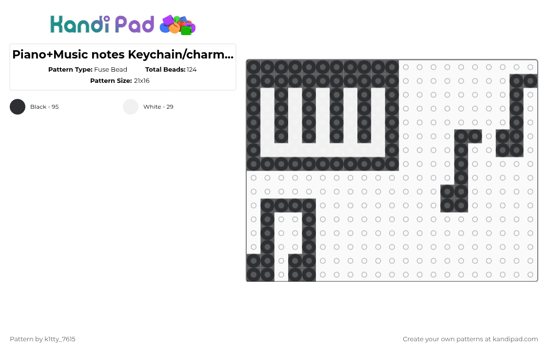 Piano+Music notes Keychain/charm Set!!!!!1 - Fuse Bead Pattern by k1tty_7615 on Kandi Pad - black,piano,music,notes,y2k,set,keychain,dangle,charm
