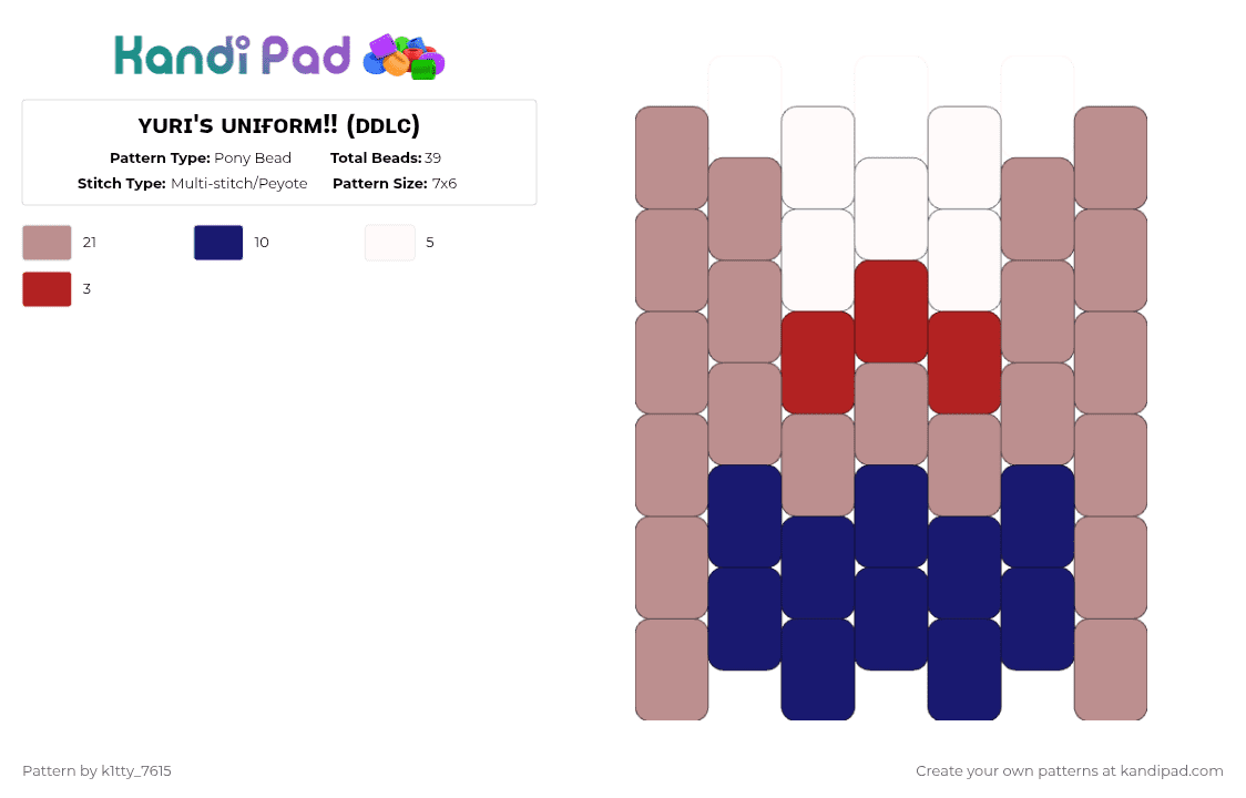 ʏᴜʀɪ\'s ᴜɴɪғᴏʀᴍ!! (ᴅᴅʟᴄ) - Pony Bead Pattern by k1tty_7615 on Kandi Pad - beige,sayori,yuri,monika,natsuki,ddlc,doki doki literature club,doll,just monika
