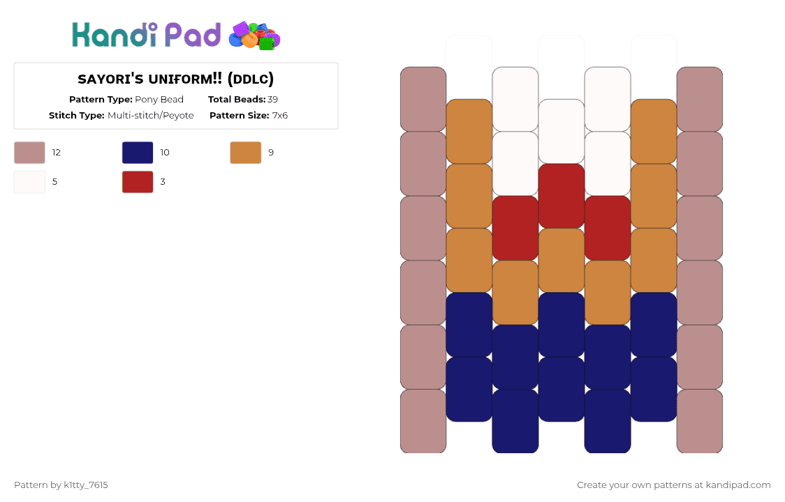 sᴀʏᴏʀɪ\'s ᴜɴɪғᴏʀᴍ!! (ᴅᴅʟᴄ) - Pony Bead Pattern by k1tty_7615 on Kandi Pad - orange,purple,beige,sayori,yuri,monika,natsuki,ddlc,doki doki literature club,doll,just monika