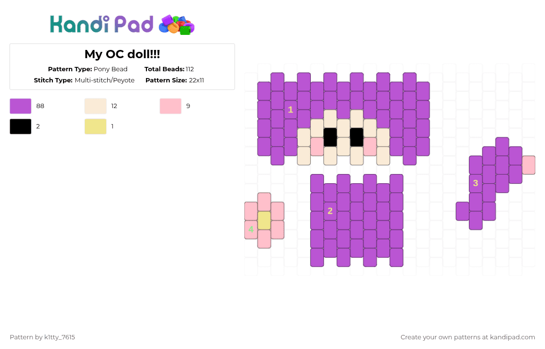 My OC doll!!! - Pony Bead Pattern by k1tty_7615 on Kandi Pad - pink,oc,custom cast,kitty,cute,purple,kandi,doll,flower