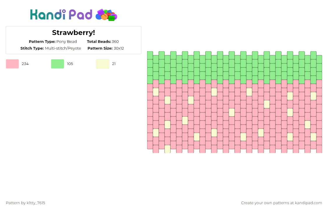 Strawberry! - Pony Bead Pattern by k1tty_7615 on Kandi Pad - pink,teal,strawberry,cutecore,kandi,strwberry,green food,fruit,yum
