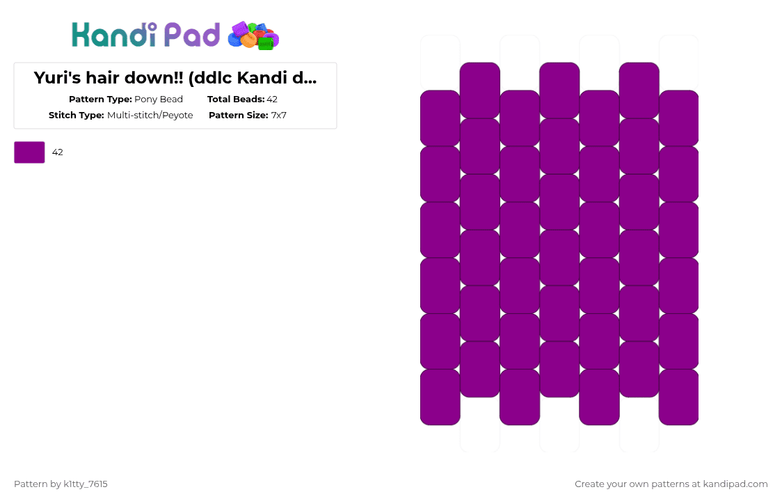 Yuri\'s hair down!! (ddlc Kandi doll) - Pony Bead Pattern by k1tty_7615 on Kandi Pad - pink,yuri,kandi,doll,ddlc,doki doki literature club,reading,poems,cute