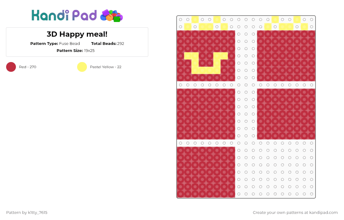 3D Happy meal! - Fuse Bead Pattern by k1tty_7615 on Kandi Pad - red,mc donalds,fast food,fries,happy meal,burger,milk,toy,cutecore