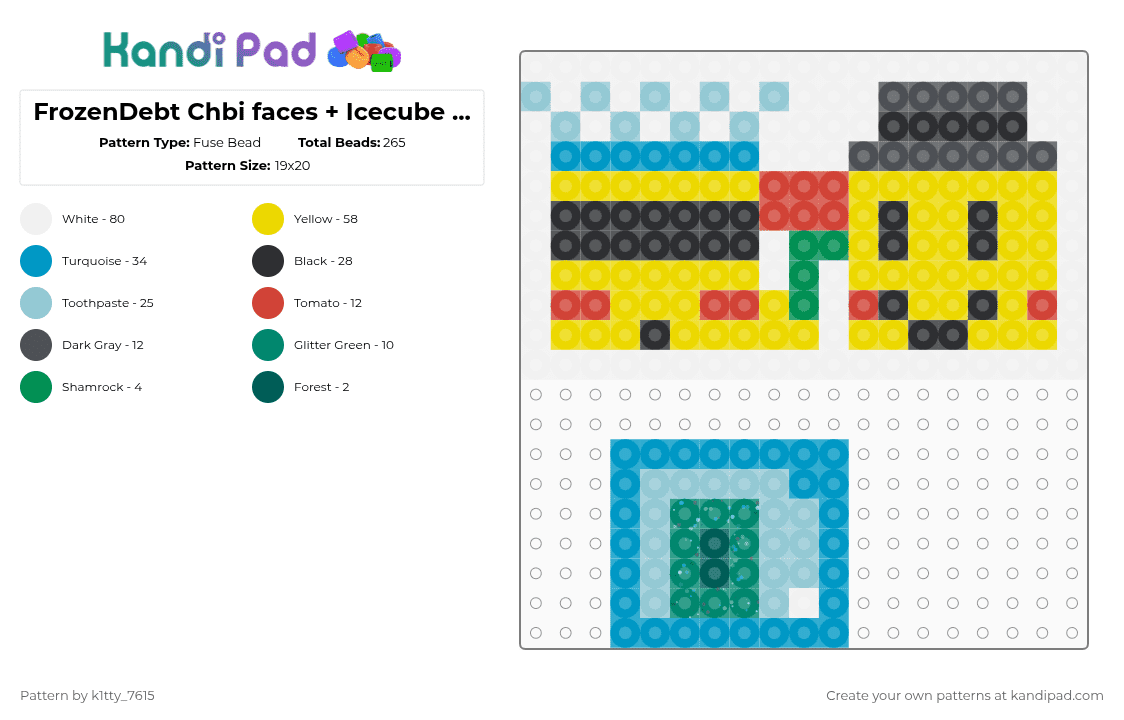 FrozenDebt Chbi faces + Icecube with money in it - Fuse Bead Pattern by k1tty_7615 on Kandi Pad - yellow,light blue,icecube,itrapped,mafioso,frozendebt,forsaken,roblox,ship,request