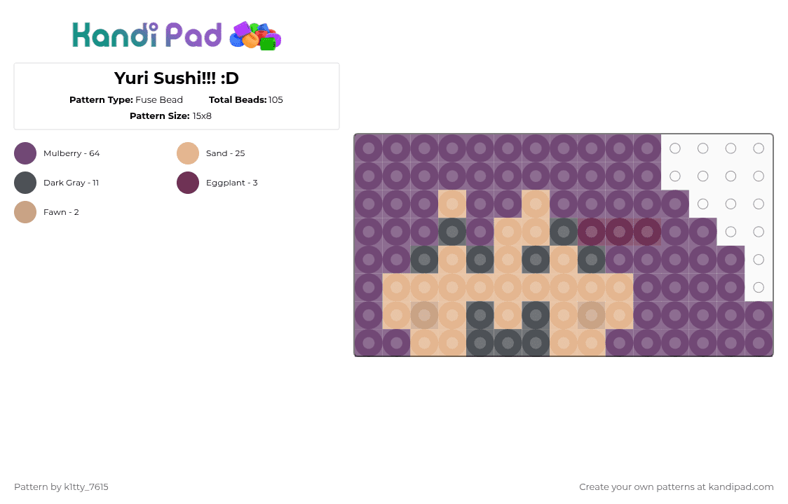 Yuri Sushi!!! :D - Fuse Bead Pattern by k1tty_7615 on Kandi Pad - pink,sushi,cotdsushi,ddlc,doki doki literature club,cute,horror,yuri,food