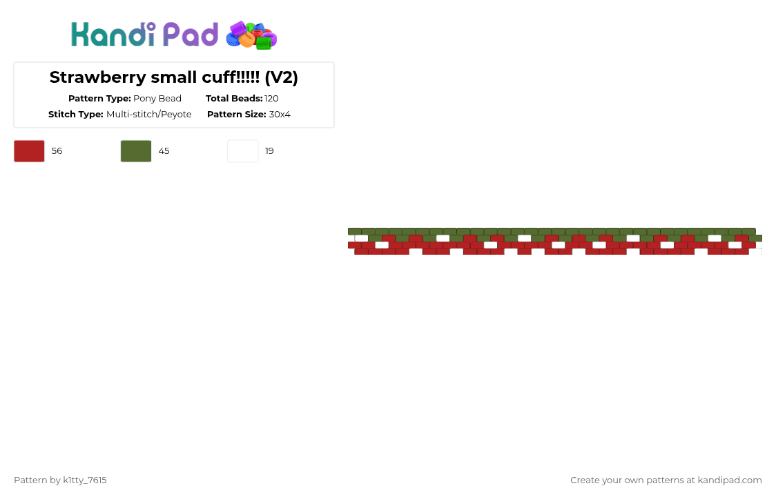 Strawberry small cuff!!!!! (V2) - Pony Bead Pattern by k1tty_7615 on Kandi Pad - gold,red,strawberry,cuff,cute,pink,green,fruit,yum,grunge