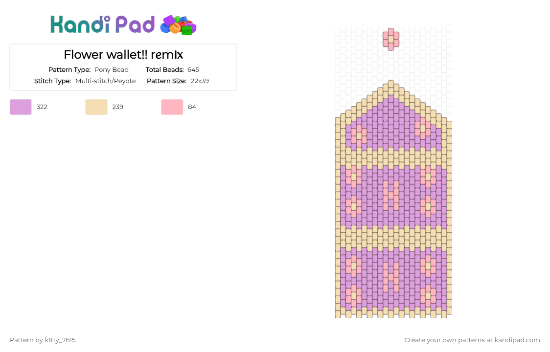 Flower wallet!! rᥱmі᥊ - Pony Bead Pattern by k1tty_7615 on Kandi Pad - beige, pink