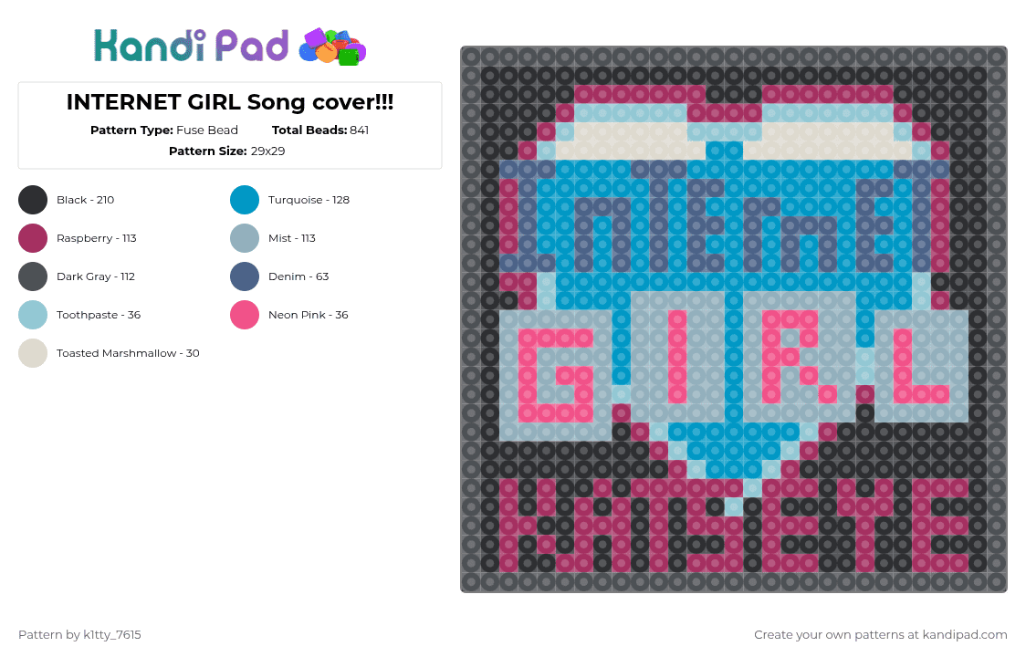 INTERNET GIRL Song cover!!! - Fuse Bead Pattern by k1tty_7615 on Kandi Pad - pink,light blue,katseye,internet girl,eyekon,album,music,internet,girl,internetgirl