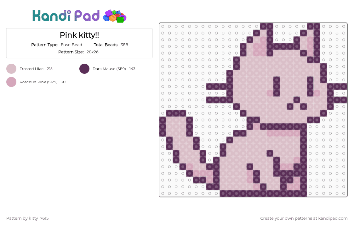 Pink kitty!! - Fuse Bead Pattern by k1tty_7615 on Kandi Pad - pink,beige