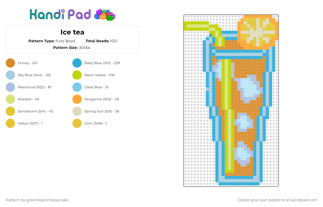 Ice tea - Fuse Bead Pattern by greenbeancheesecake on Kandi Pad - light blue,orange,cotdicetea