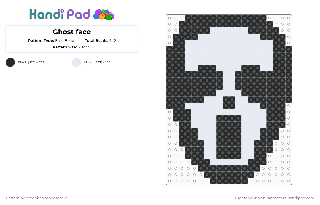 Ghost face - Fuse Bead Pattern by greenbeancheesecake on Kandi Pad - black,white