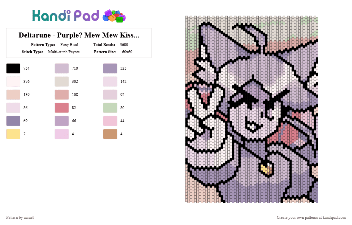 Deltarune - Purple? Mew Mew Kissy Cutie :3 - Pony Bead Pattern by azrael on Kandi Pad - anime, cat, cute, deltarune, mad mew mew, pink, purple, undertale