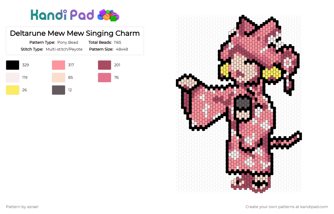 Deltarune Mew Mew Singing Charm - Pony Bead Pattern by azrael on Kandi Pad - beige,pink,deltarune,yellow,mew mew,cute,character,charm,undertale