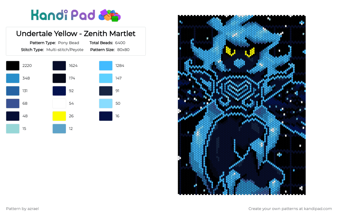 Undertale Yellow - Zenith Martlet - Pony Bead Pattern by azrael on Kandi Pad - black,light blue,blue,martlet,undertale,undertale yellow,video game,character,cool,panel