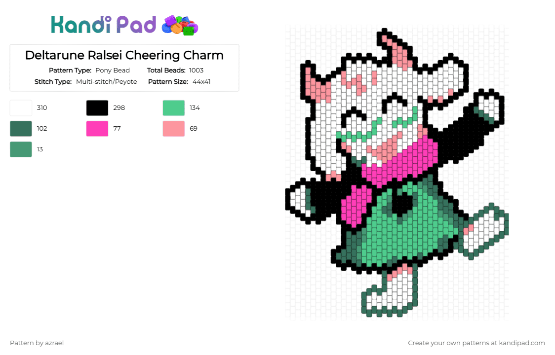 Deltarune Ralsei Cheering Charm - Pony Bead Pattern by azrael on Kandi Pad - teal