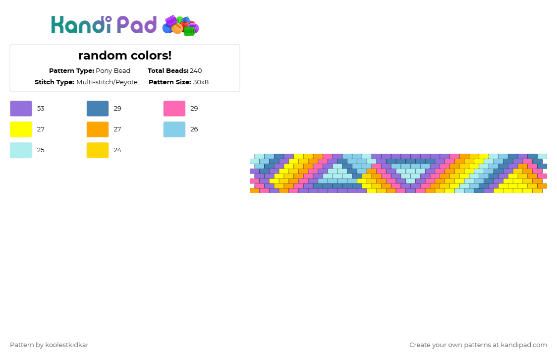 random colors! - Pony Bead Pattern by koolestkidkar on Kandi Pad - purple,yellow,light blue