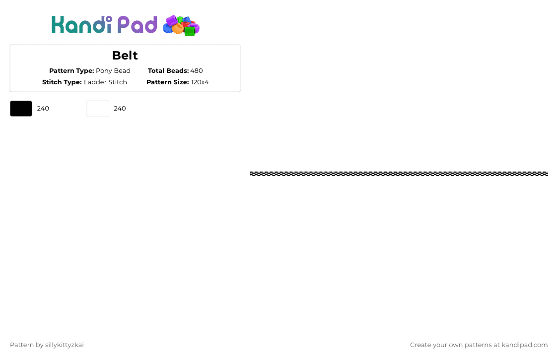 Belt - Pony Bead Pattern by sillykittyzkai on Kandi Pad - black,white