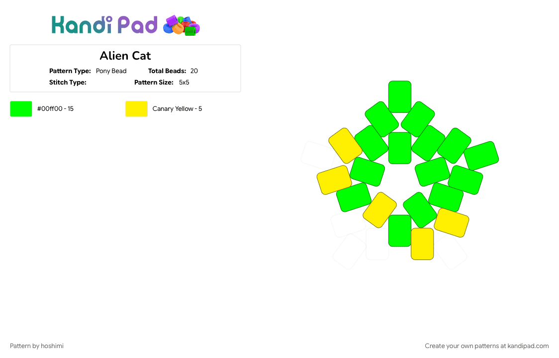 Alien Cat - Pony Bead Pattern by hoshimi on Kandi Pad - alien, cat, charm, cute, green