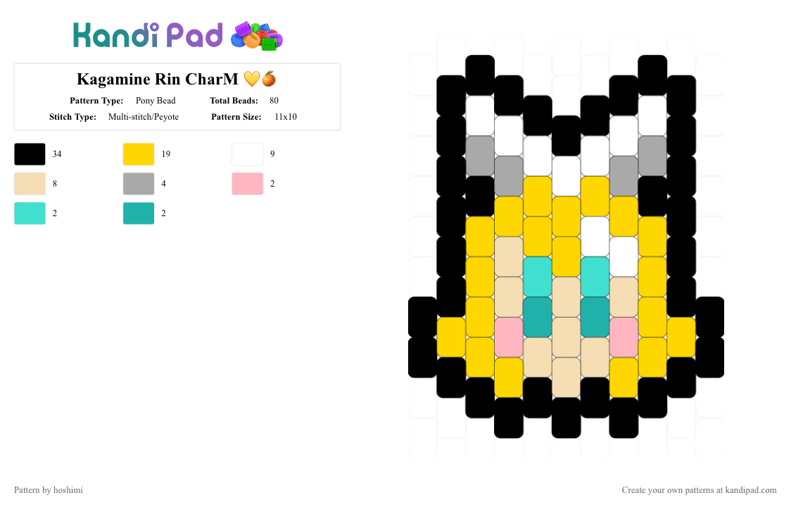 Kagamine Rin CharM 💛🍊 - Pony Bead Pattern by hoshimi on Kandi Pad - beige, kagamine, kagamine len, kagamine rin, len, miku, rin, vocaloid, yellow