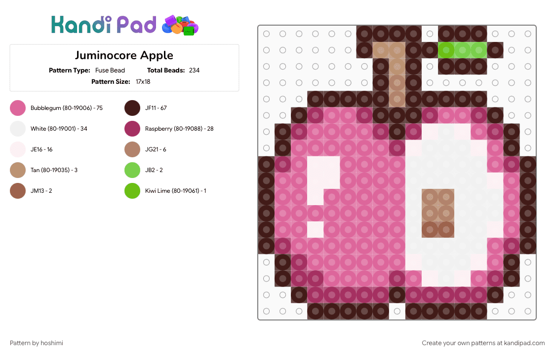 Juminocore Apple - Fuse Bead Pattern by hoshimi on Kandi Pad - apple, brown, juminocore, pink