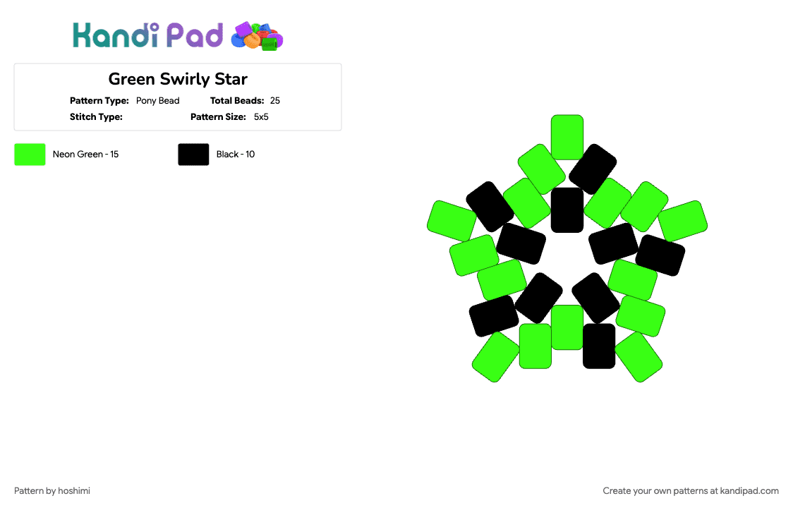 Green Swirly Star - Pony Bead Pattern by hoshimi on Kandi Pad - black, charm, cute, green, simple, star, swirl