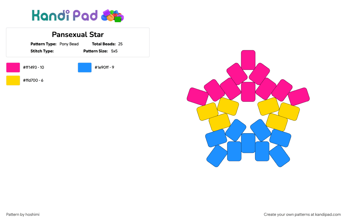 Pansexual Star - Pony Bead Pattern by hoshimi on Kandi Pad - light blue, pan, pansexual, pink, star