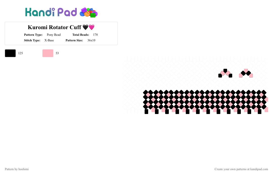 Kuromi Rotator Cuff 🖤🩷 - Pony Bead Pattern by hoshimi on Kandi Pad - black, cute, hello kitty, kuromi, pink, rotator cuff, sanario