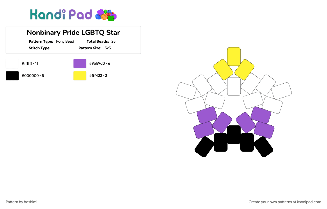 Nonbinary Pride LGBTQ Star - Pony Bead Pattern by hoshimi on Kandi Pad - lgbtq, nonbinary, pride, purple, star, yellow