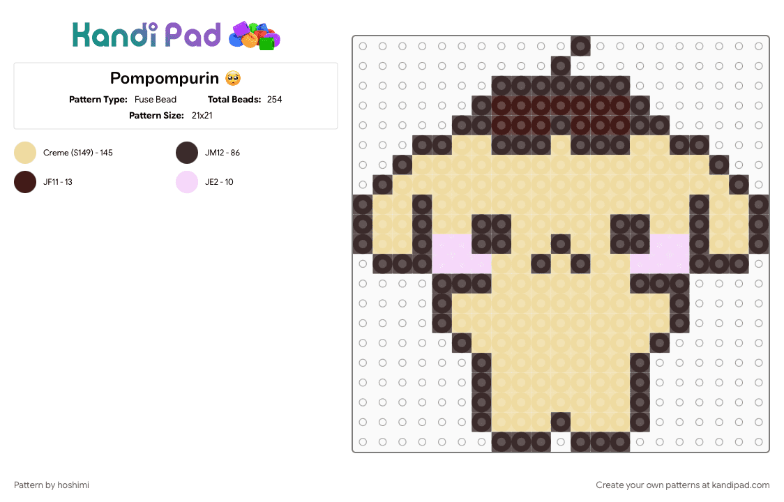 Pompompurin 🥺 - Fuse Bead Pattern by hoshimi on Kandi Pad - beige, brown, cute, cutecore, pompompurin, sanrio