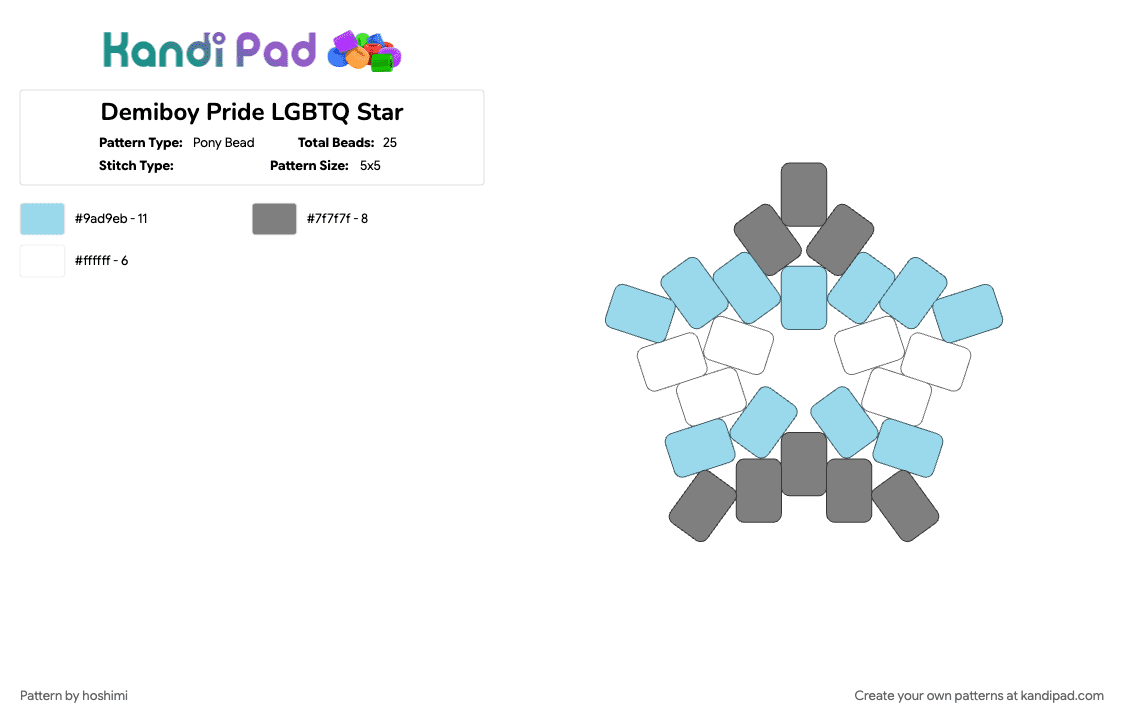 Demiboy Pride LGBTQ Star - Pony Bead Pattern by hoshimi on Kandi Pad - demiboy, gray, lgbtq, light blue, pride, star