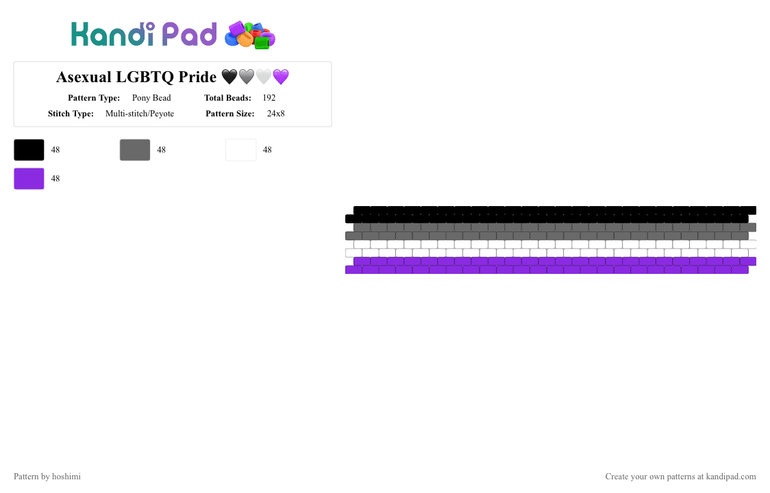 Asexual LGBTQ Pride 🖤🩶🤍💜 - Pony Bead Pattern by hoshimi on Kandi Pad - asexual, gay, gray, lgbtq, pride, purple