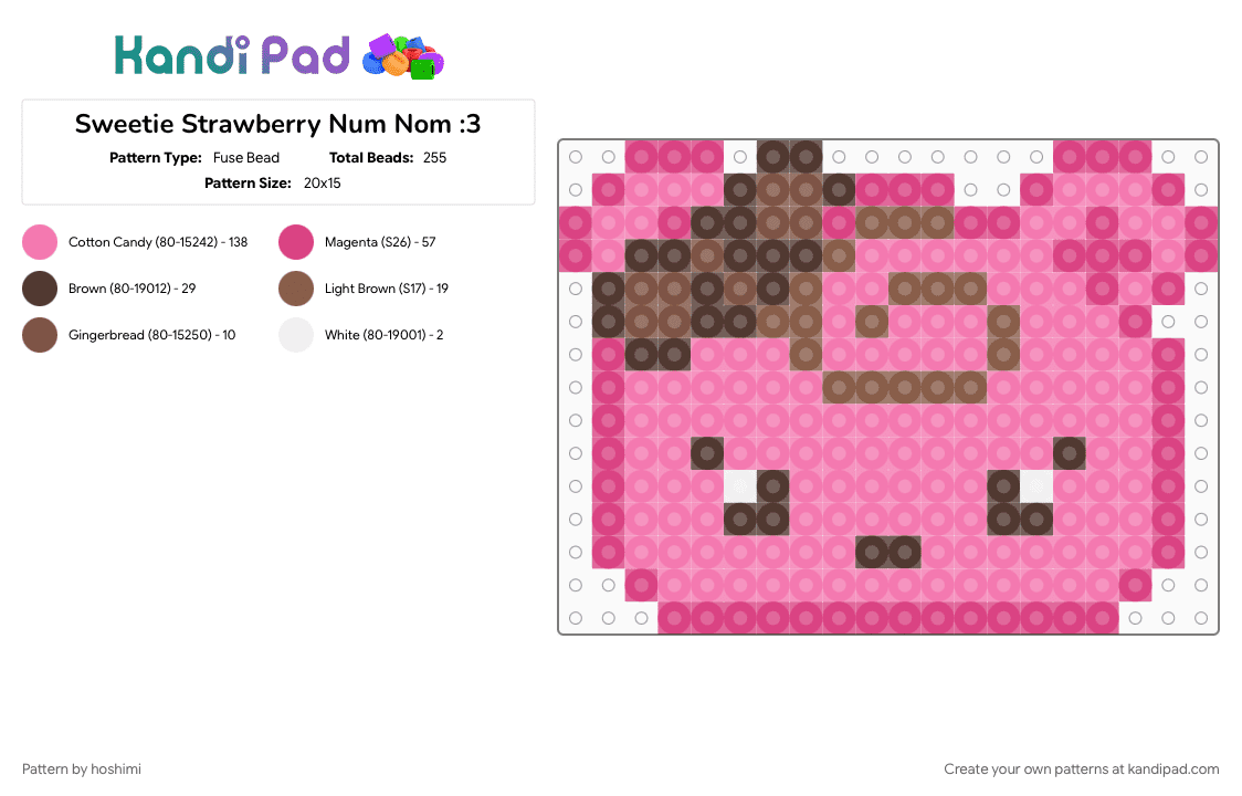 Sweetie Strawberry Num Nom :3 - Fuse Bead Pattern by hoshimi on Kandi Pad - cute, cutecore, num nom, num noms, pink, sweetie strawberry, sweetiestrawberry