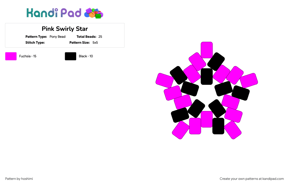 Pink Swirly Star - Pony Bead Pattern by hoshimi on Kandi Pad - black, cute, pink, scene, star