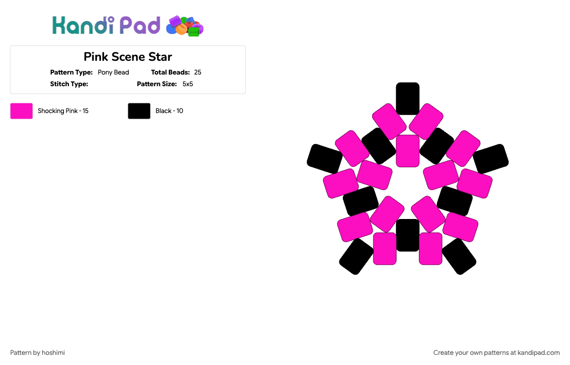 Pink Scene Star - Pony Bead Pattern by hoshimi on Kandi Pad - black, pink, scene, star