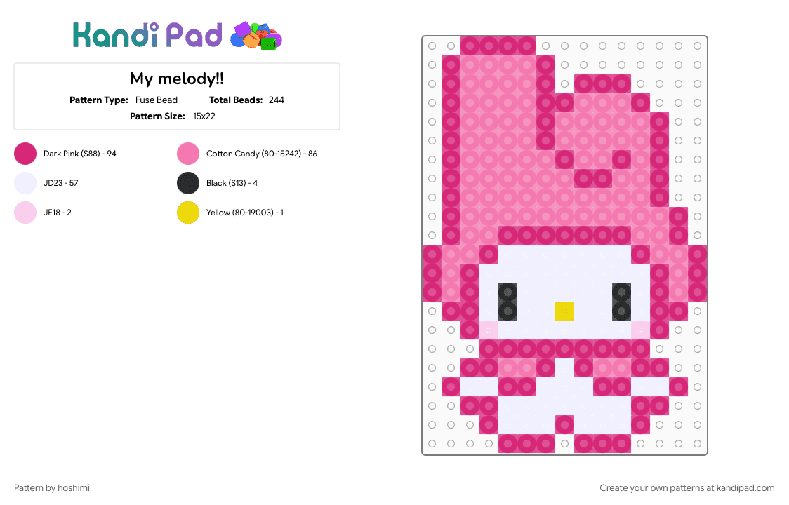 My melody!! - Fuse Bead Pattern by hoshimi on Kandi Pad - character, cute, cutecore, my melody, pink